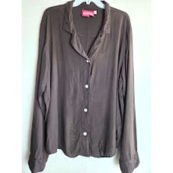 Big Bud Press Pantry Chocolate Brown Cotton Blend Button Down Blouse size XL - Picture 1 of 9